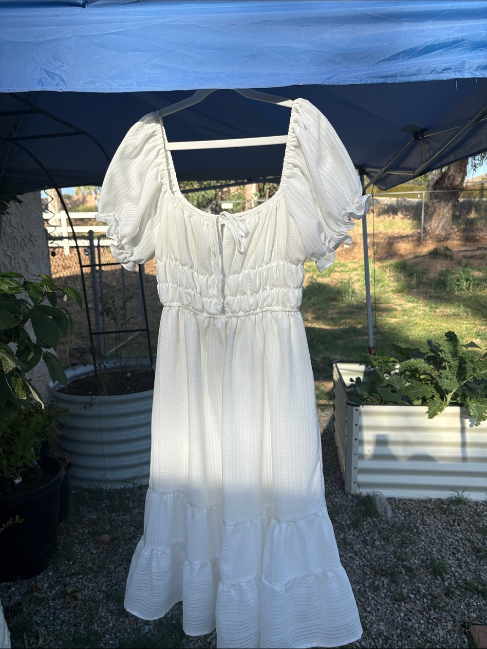 White Puff Sleeve Summer Dress - Classic Feminine Midi Cottage Core